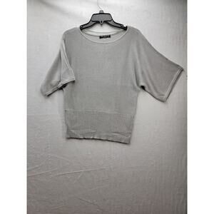 Cable & Gague Grey Sheen knit sweater wide waist band Sz PM